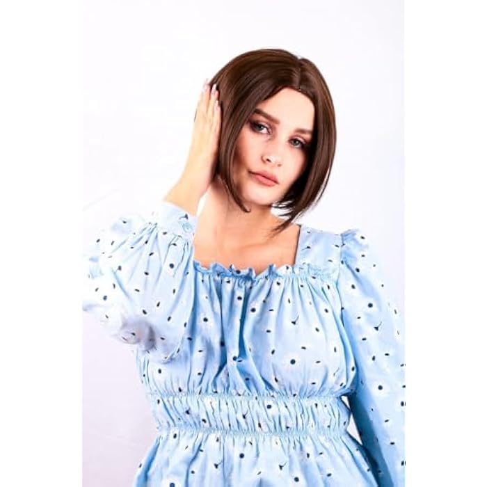 DILLARDS Stylish Short Brown Wig with Natural Look, Shoulder Length Cut, Heat Resistant Synthetic Hair, Adjustable Cap Size - Image 1